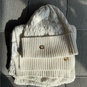 Coach White Knit Accessory Set (Including Scarf & Beanie)